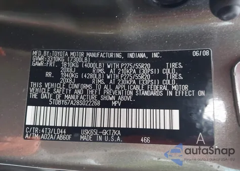 2008 Toyota Sequoia Platinum 5.7L V8 z USA, uszkodzony, nr VIN 5TDBY67A28S022268